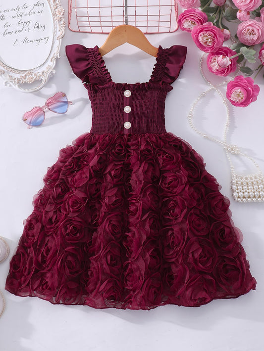 Wine Red Smocked Rosette Sundress – TYM-SZL-018