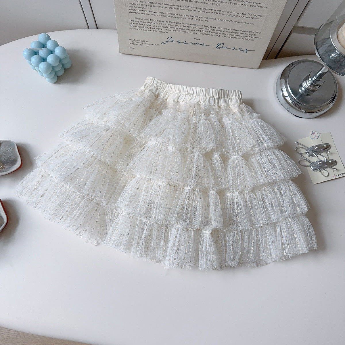 Blue Ribbed Top and White Tiered Tulle Skirt Set – TYM-YWL-017