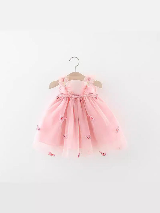 Pink Butterfly Strap Tulle Frock – TYM-WZX-043