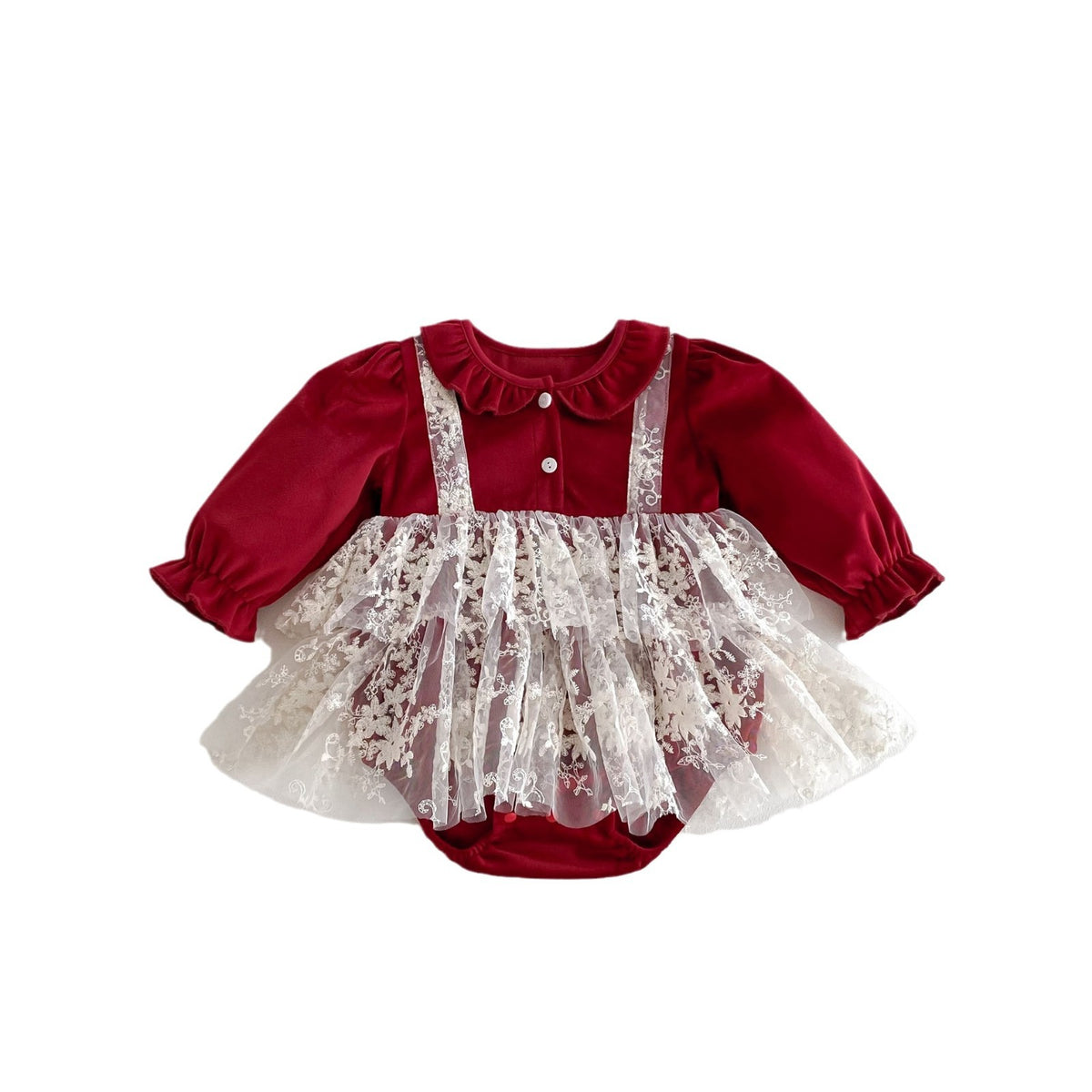 Red Velvet Lace Pinafore Romper – TYM-FCN-004