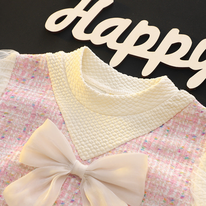 Pink Tweed Bow Pocket Frock – TYM-CXM-054