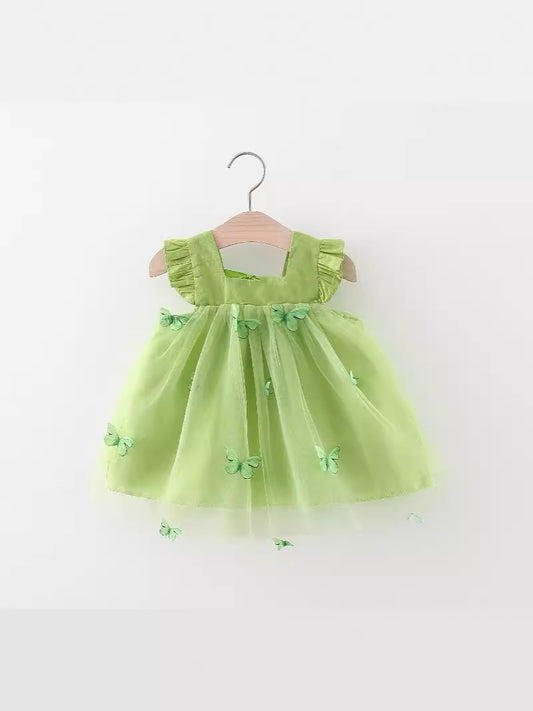 Lime Green Butterfly Net Flutter Frock – TYM-WZX-024