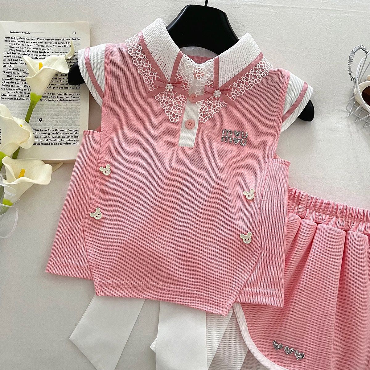 Pink Heart Back Bow Top and Pleated Skort Set – TYM-YWL-018