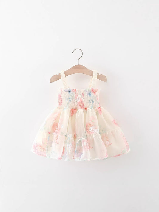 Cream Pastel Floral Smocked Sundress – TYM-WZX-014