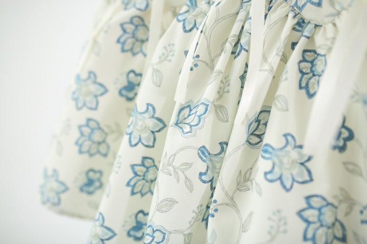 Cream Blue Floral Embroidered Sleeveless Frock – TYM-TZO-021