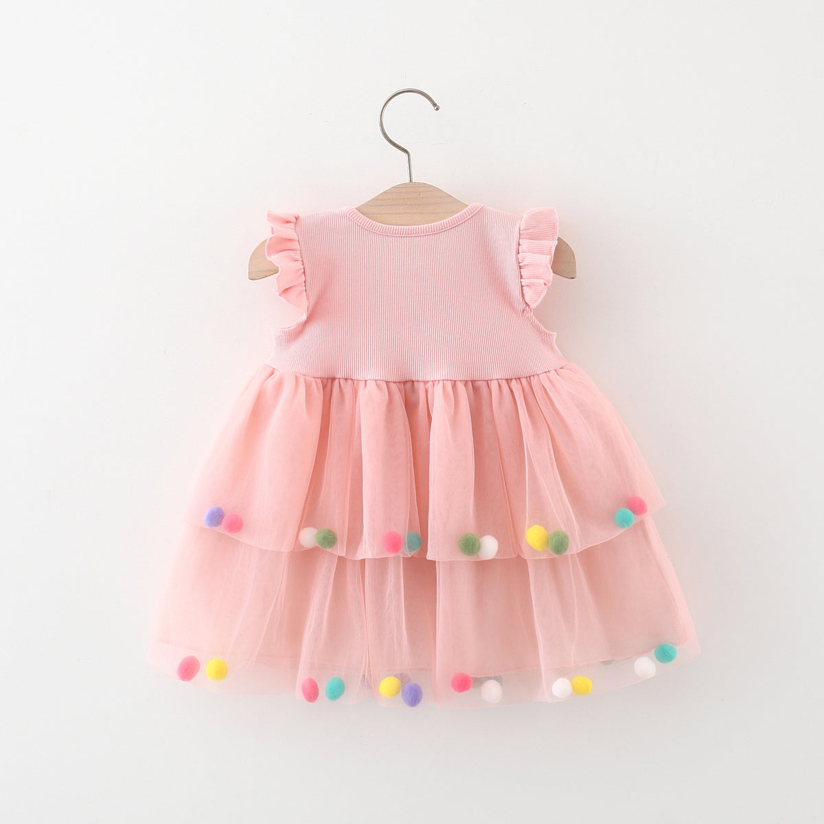 Pink Pom-Pom Two-Tier Tulle Frock – TYM-WZX-040