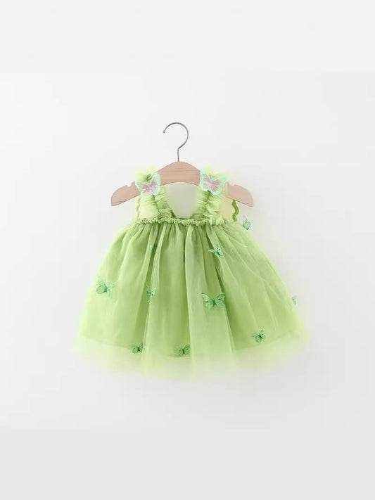 Lime Green Butterfly Strap Tulle Frock – TYM-WZX-044