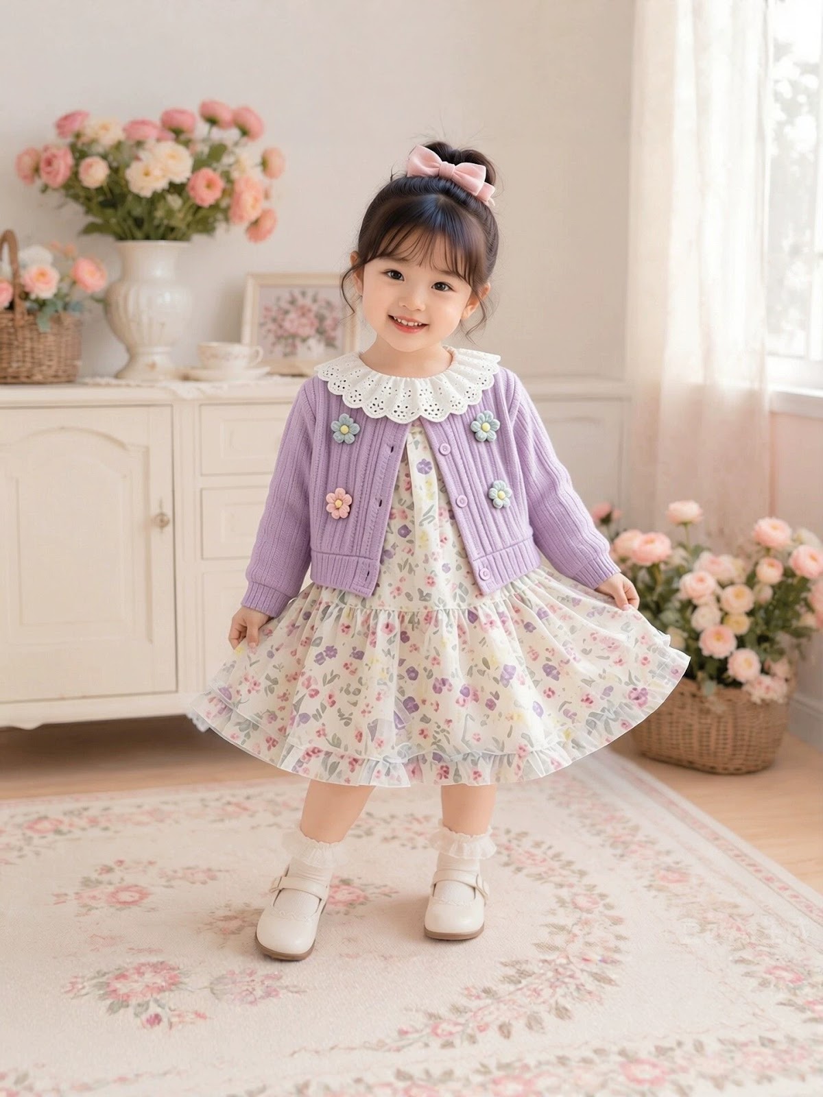 Lilac Flower Cardigan & Floral Frock – TYM-CXM-044