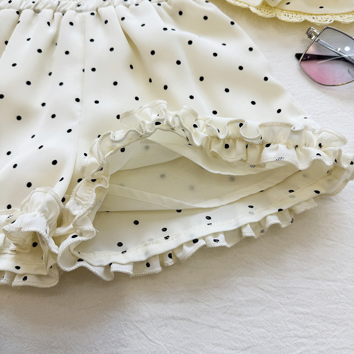 Cream Polka Dot Lace Collar Bow Flutter Frock – TYM-YWL-057