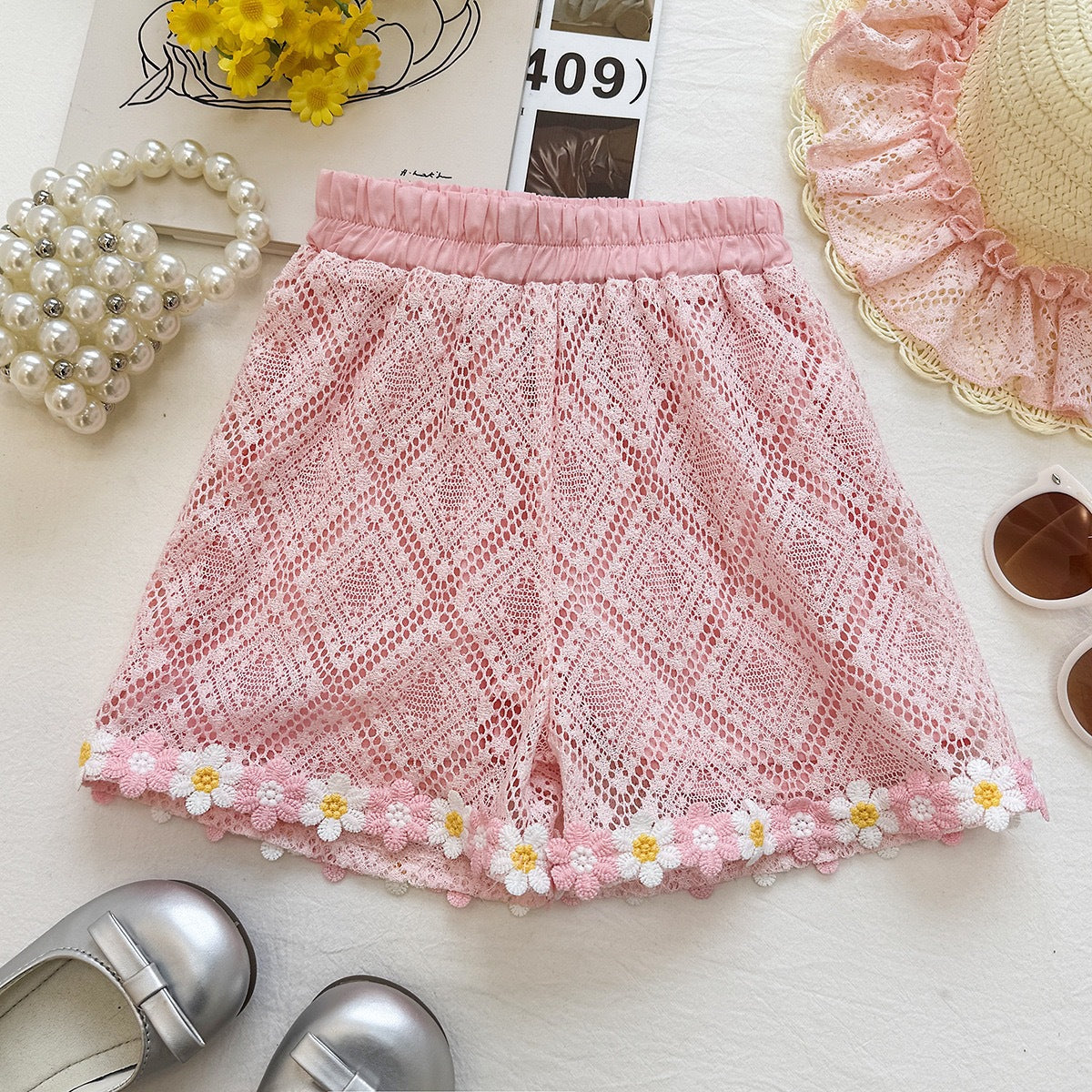 Pink Diamond Lace Big Bow Top and Shorts Set – TYM-YWL-042