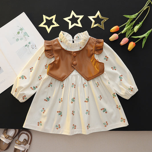 Tan Leather Vest & Floral Frock – TYM-CXM-088