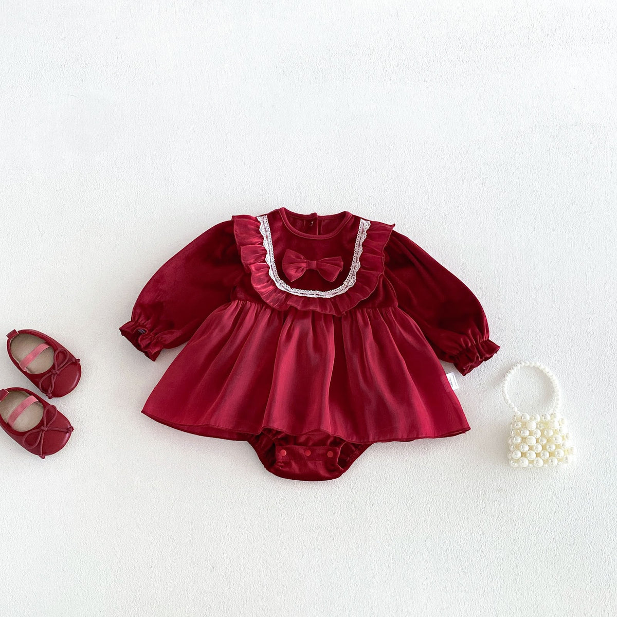 Wine Red Ruffle Bib Skirted Romper – TYM-FCN-008