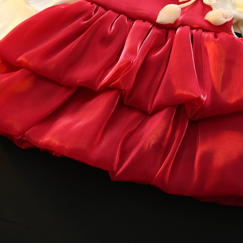 Red Satin Tiered Bubble Frock – TYM-CXM-078