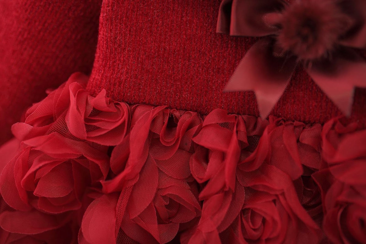 Red Rosette Long Sleeve Winter Frock – TYM-WZX-059