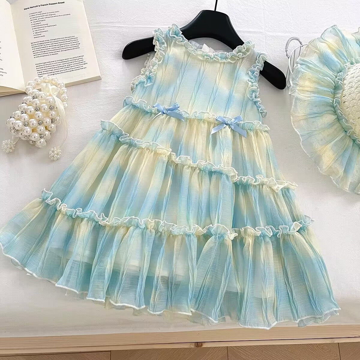 Aqua and Lemon Tie-Dye Tiered Ruffle Frock – TYM-YWL-054