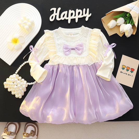 Cream & Lilac Lace Bib Shimmer Frock – TYM-CXM-092