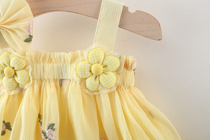 Lemon Yellow Flower Embroidered Bubble Sundress – TYM-WZX-007