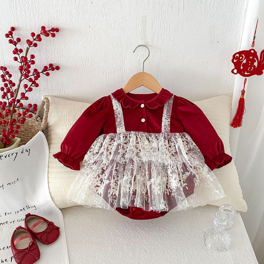 Red Velvet Lace Pinafore Romper – TYM-FCN-004