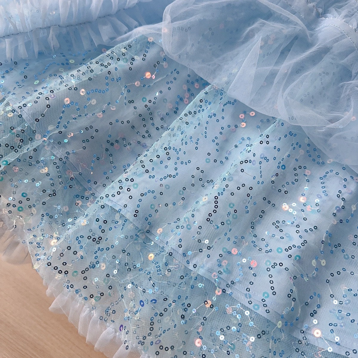 Sky Blue Sequin Tulle Ruffle Hem Sundress – TYM-YWL-036