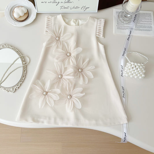 Cream 3D Pearl Flower A-Line Dress – TYM-YWL-066