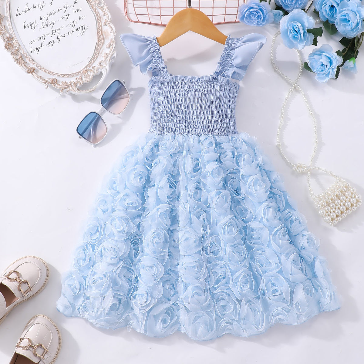 Sky Blue Smocked Rosette Sundress – TYM-SZL-013