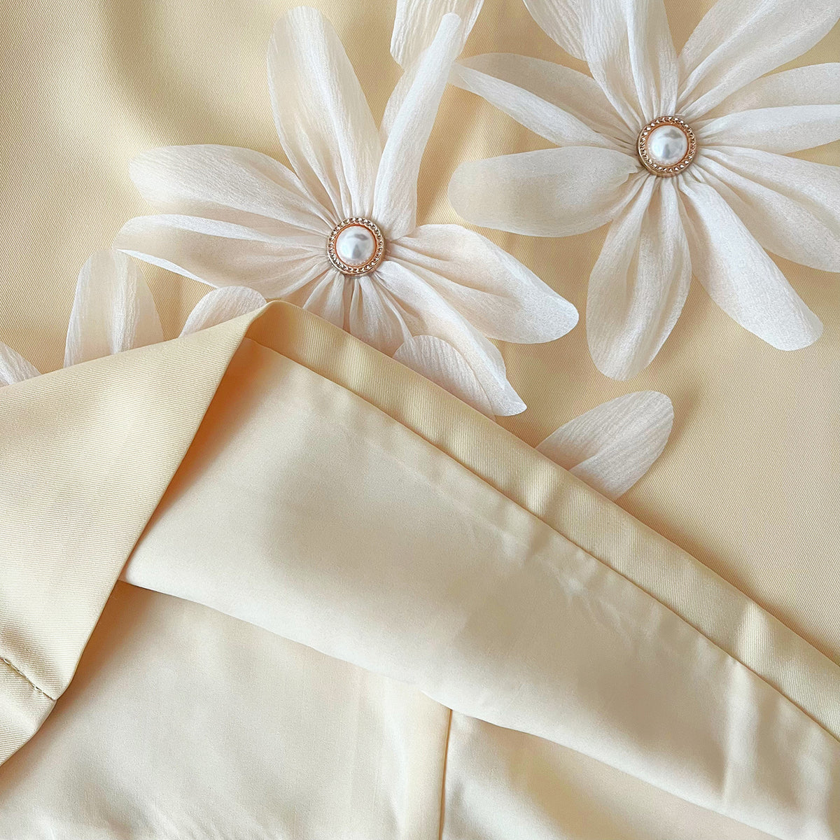 Beige 3D Pearl Flower A-Line Dress – TYM-YWL-064