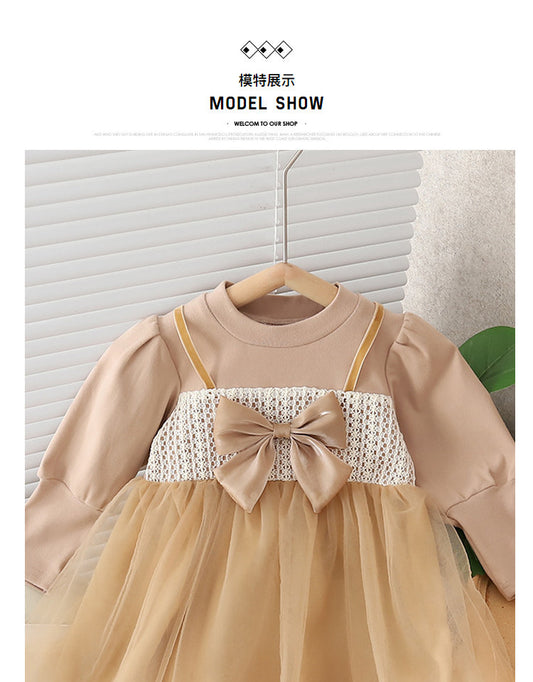 Beige Satin Bow Tulle Frock – TYM-CXM-085
