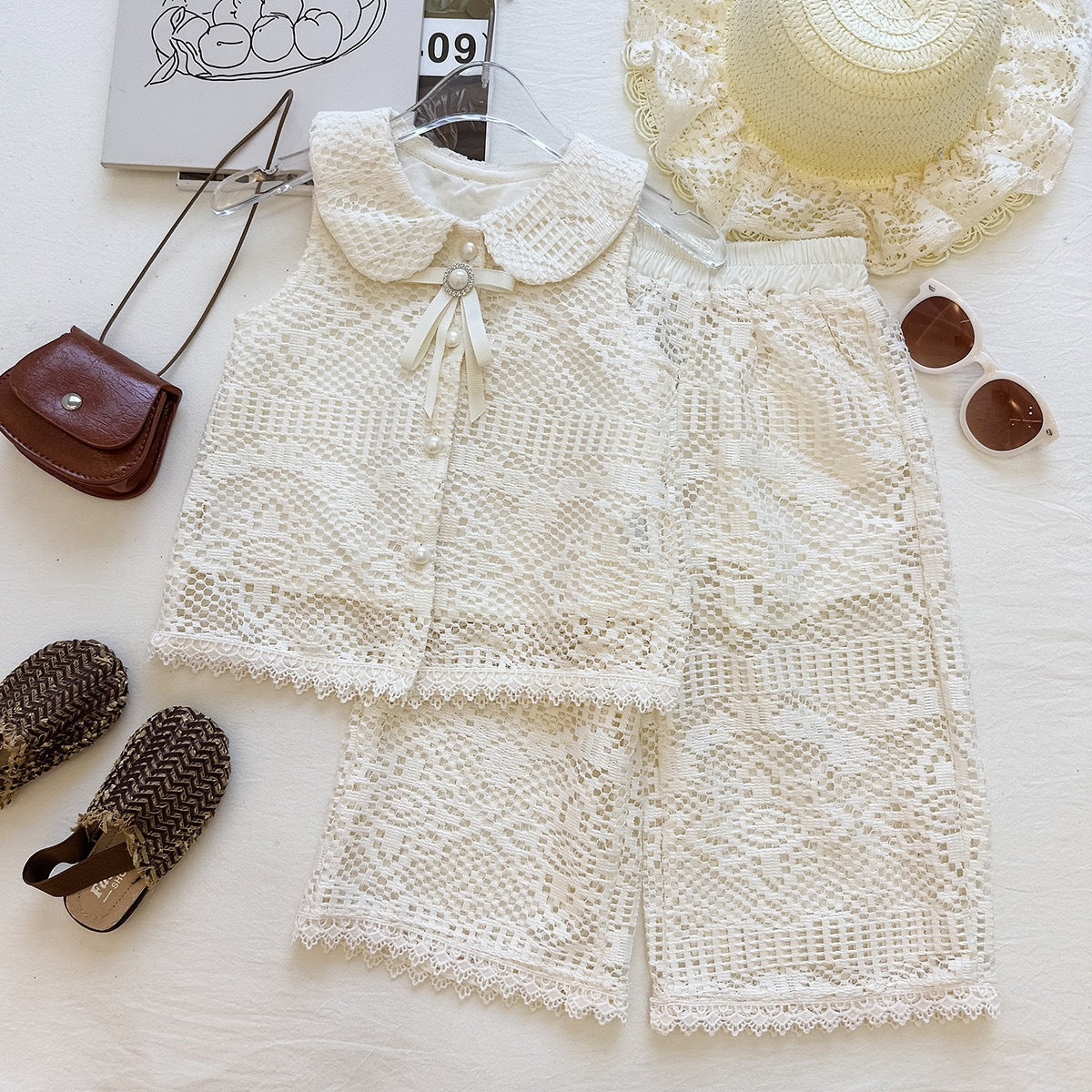 Cream Crochet Lace Top and Wide-Leg Pants Set – TYM-YWL-047