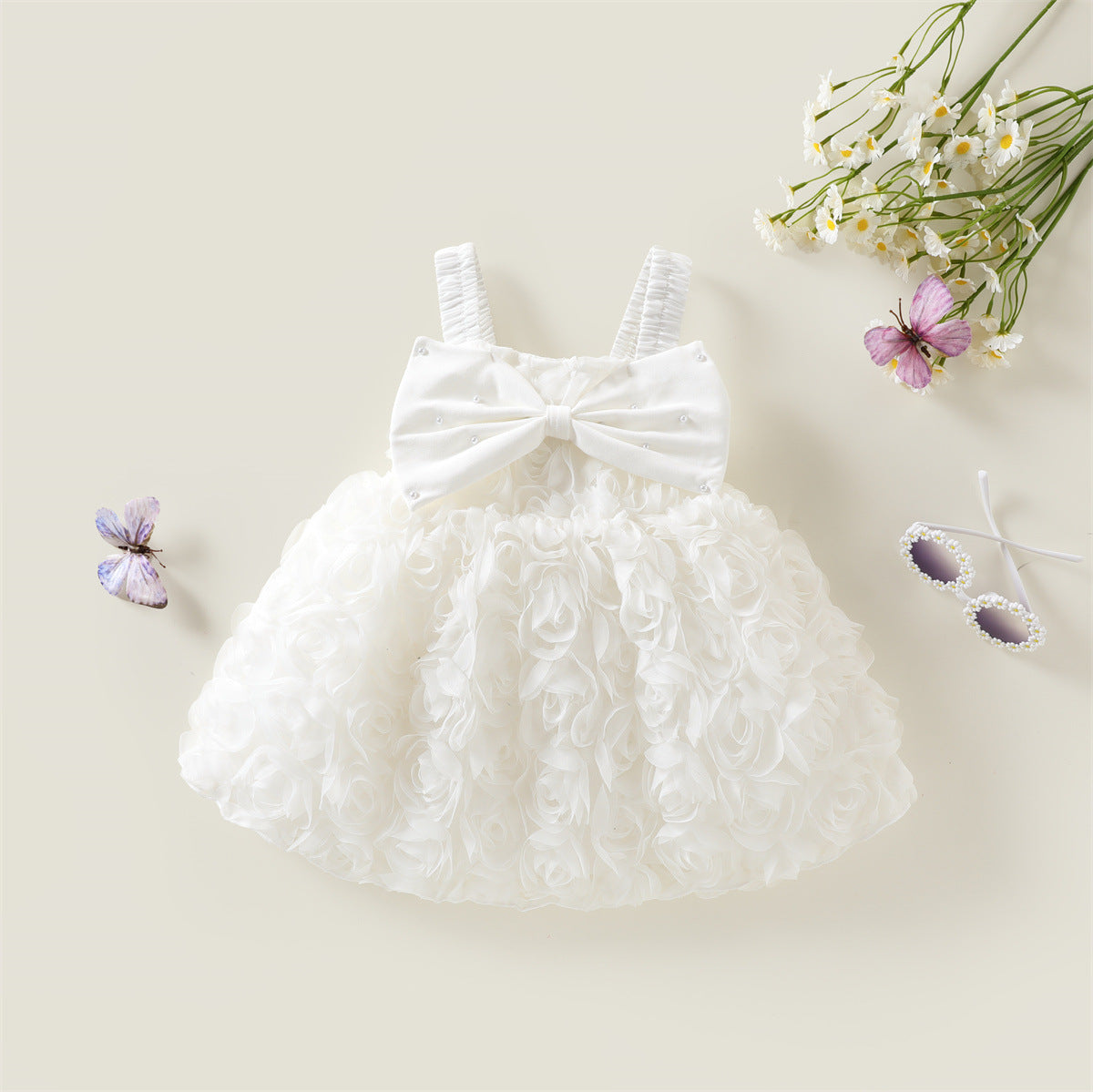 White 3D Rosette Smocked Party Frock – TYM-WZX-034