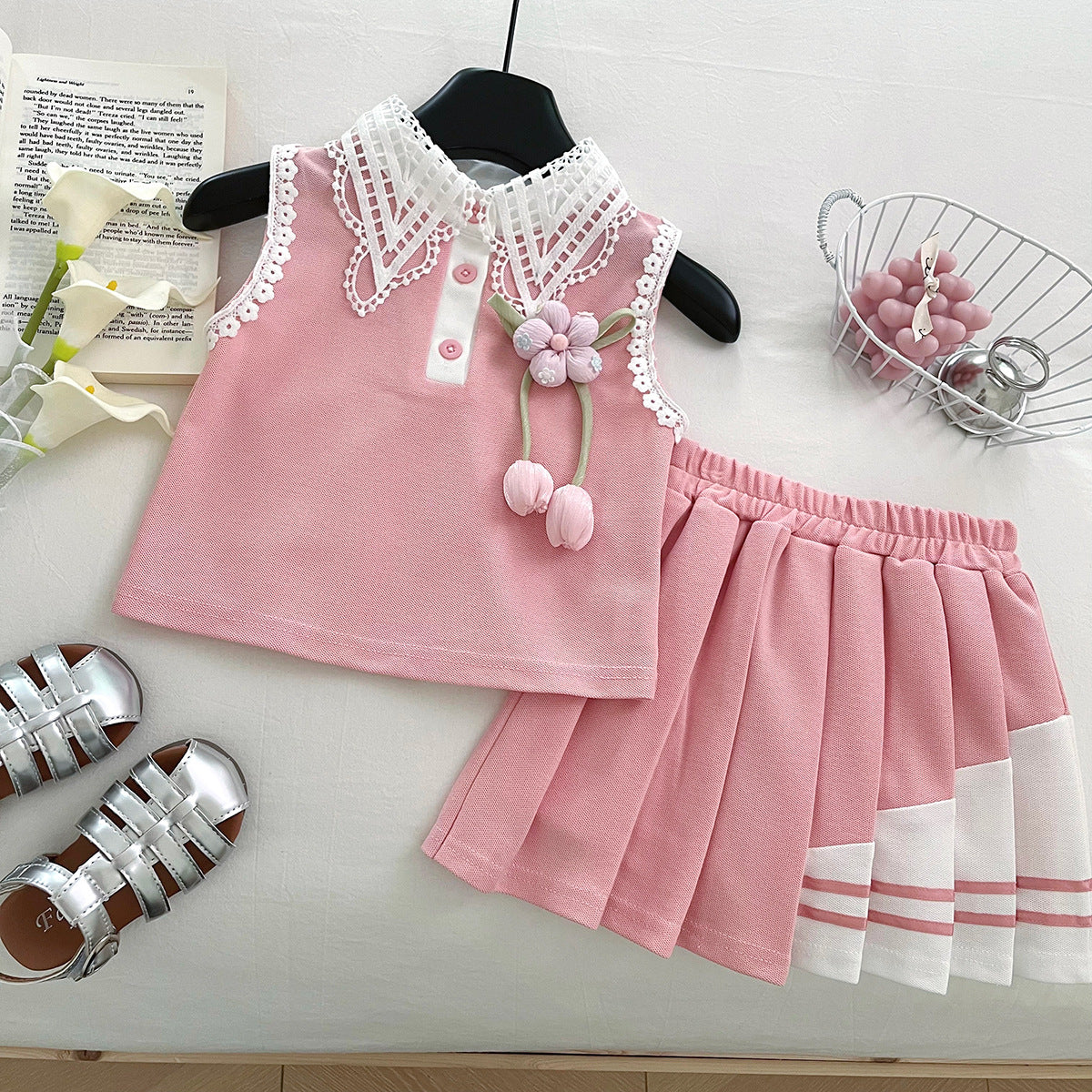 Pink Big Bow Top and Pleated Skirt Set – TYM-WPB-001