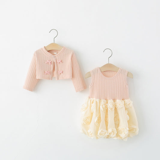 Peach Rosette Frock with Bow Cardigan Set – TYM-WZX-063