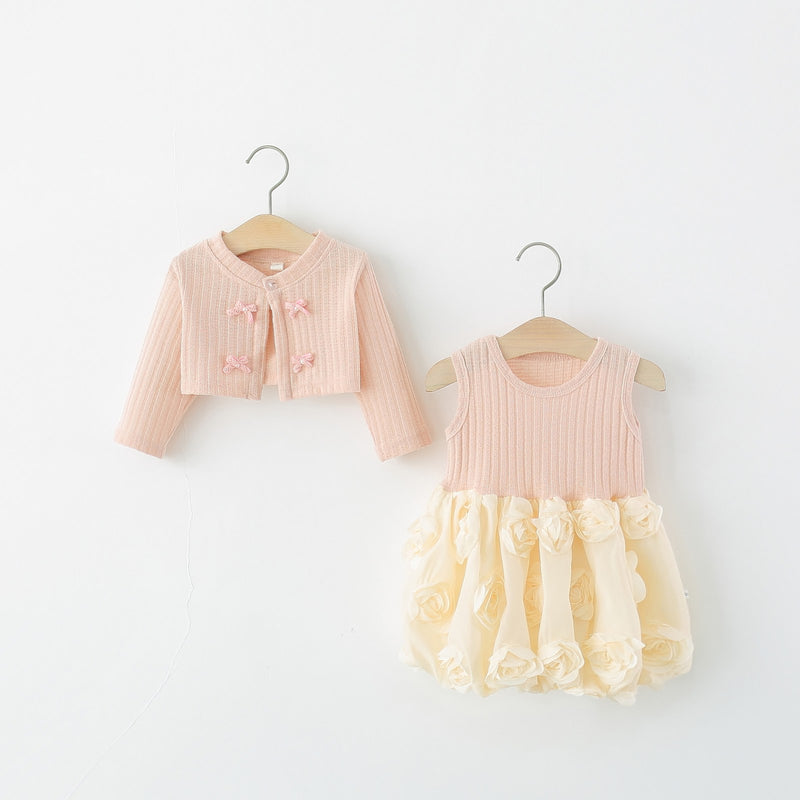 Peach Rosette Frock with Bow Cardigan Set – TYM-WZX-063