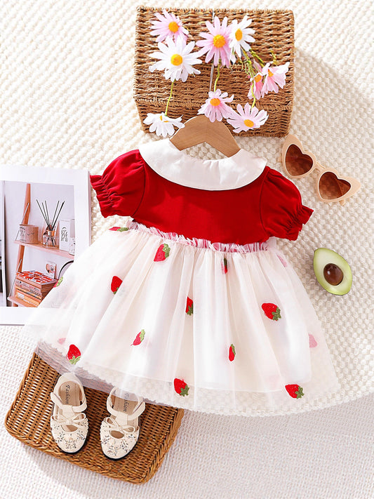 Red Strawberry Collar Net Frock – TYM-WZX-021