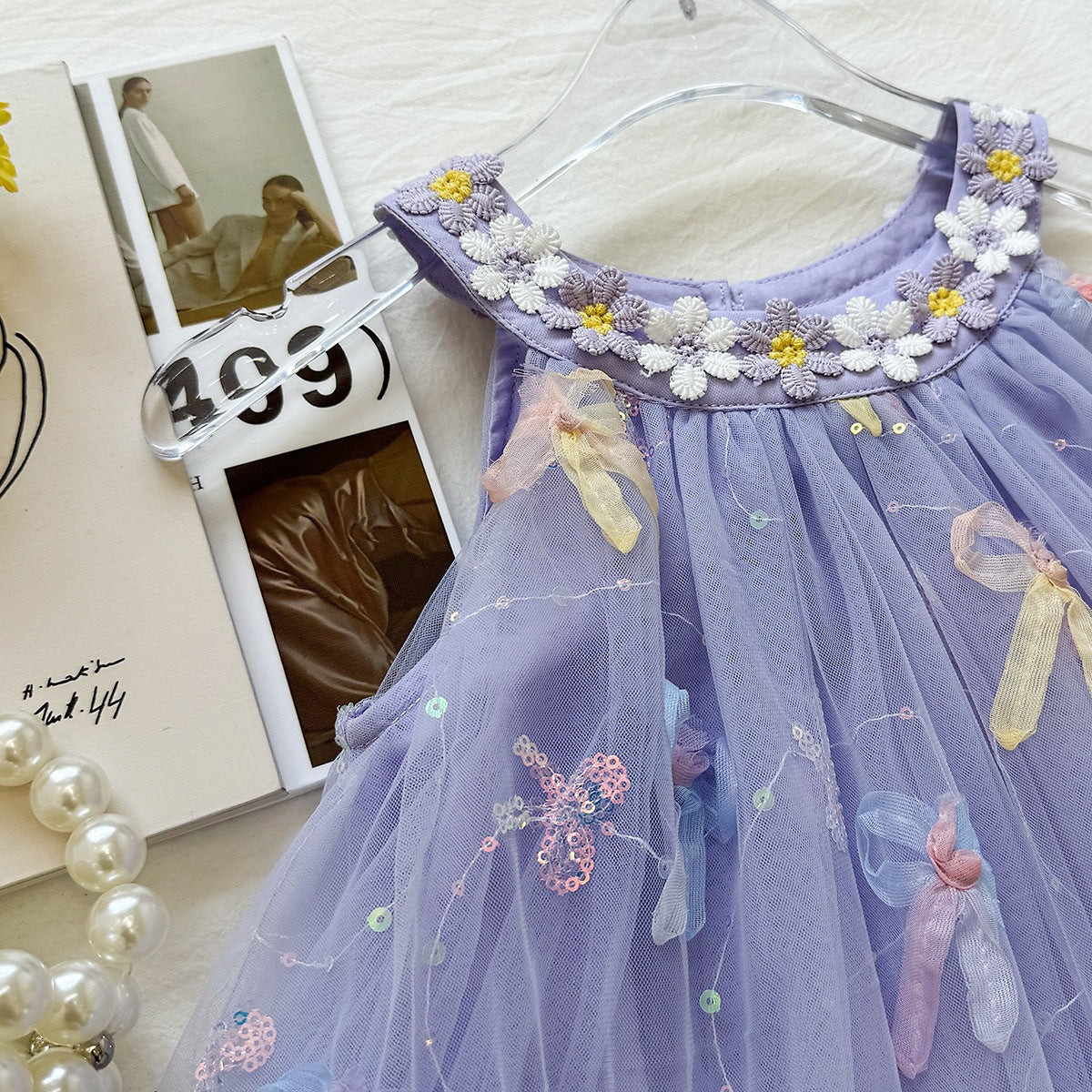 Lavender Daisy Collar Tulle Bow Frock – TYM-YWL-032