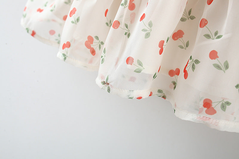 Cream Cherry Print Tiered Summer Frock – TYM-TZO-005