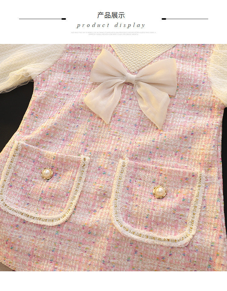 Pink Tweed Bow Pocket Frock – TYM-CXM-054