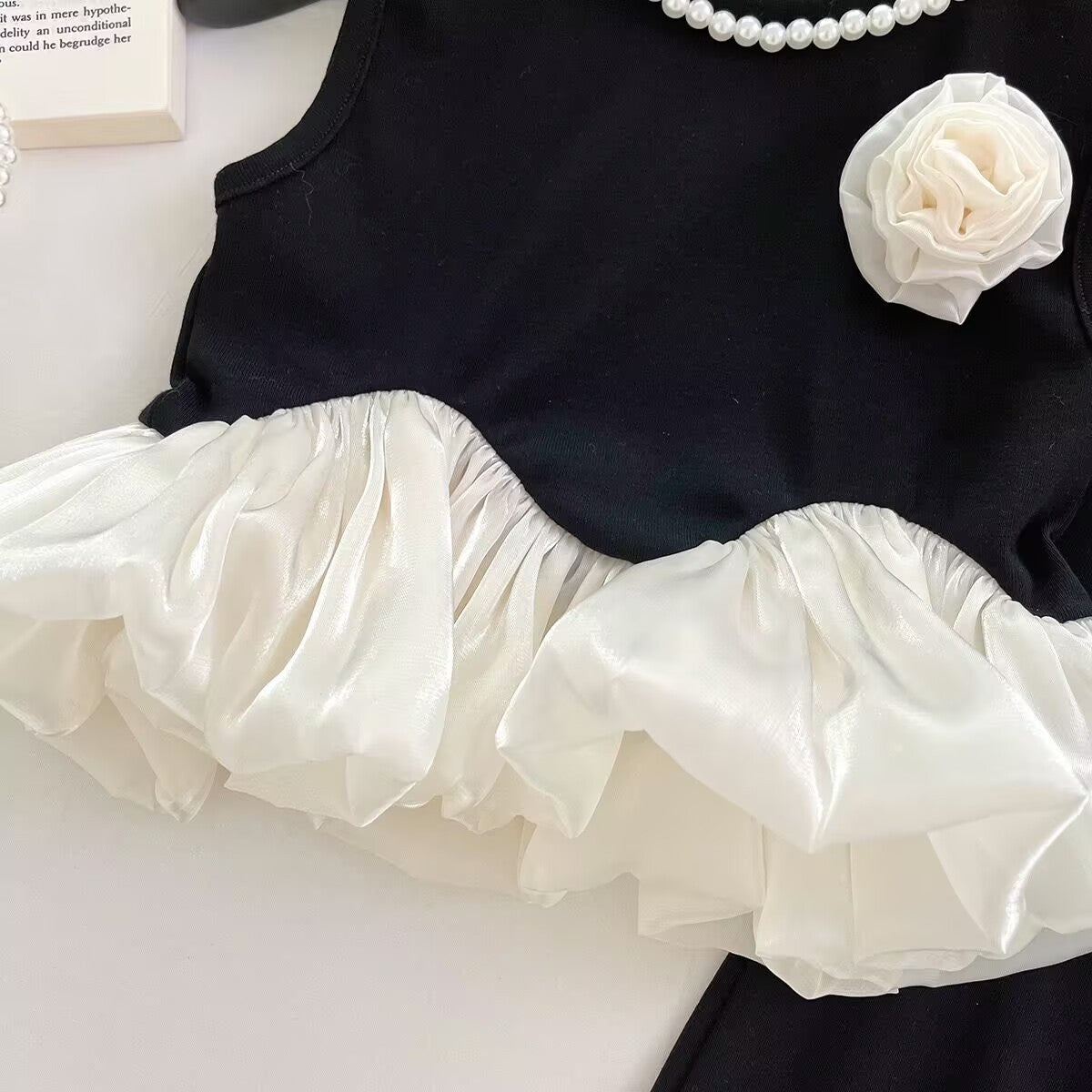 Black and White Ruffle Top and Flared Pants Set – TYM-YWL-004