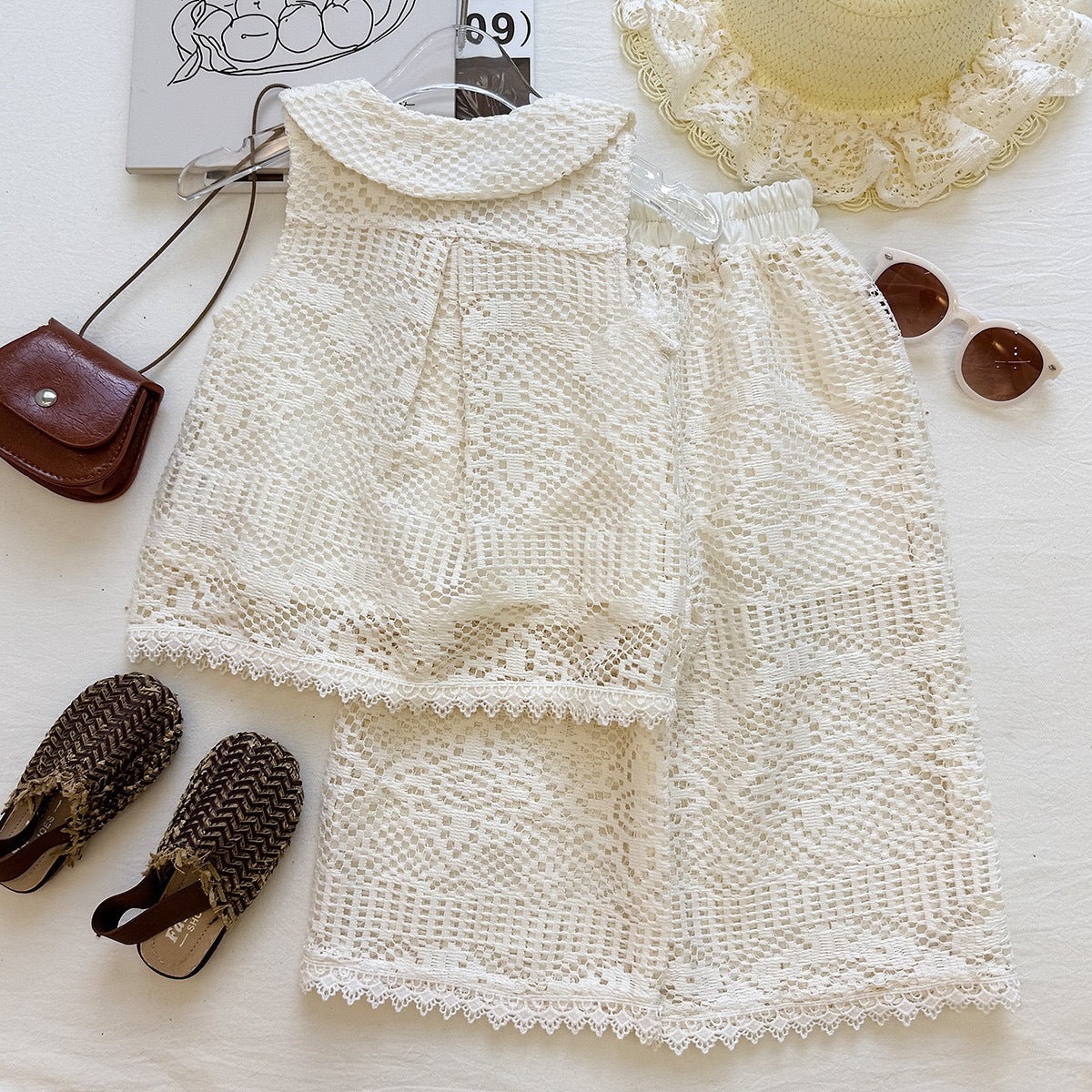 Cream Crochet Lace Top and Wide-Leg Pants Set – TYM-YWL-047