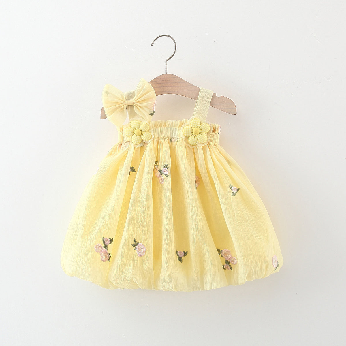 Lemon Yellow Flower Embroidered Bubble Sundress – TYM-WZX-007