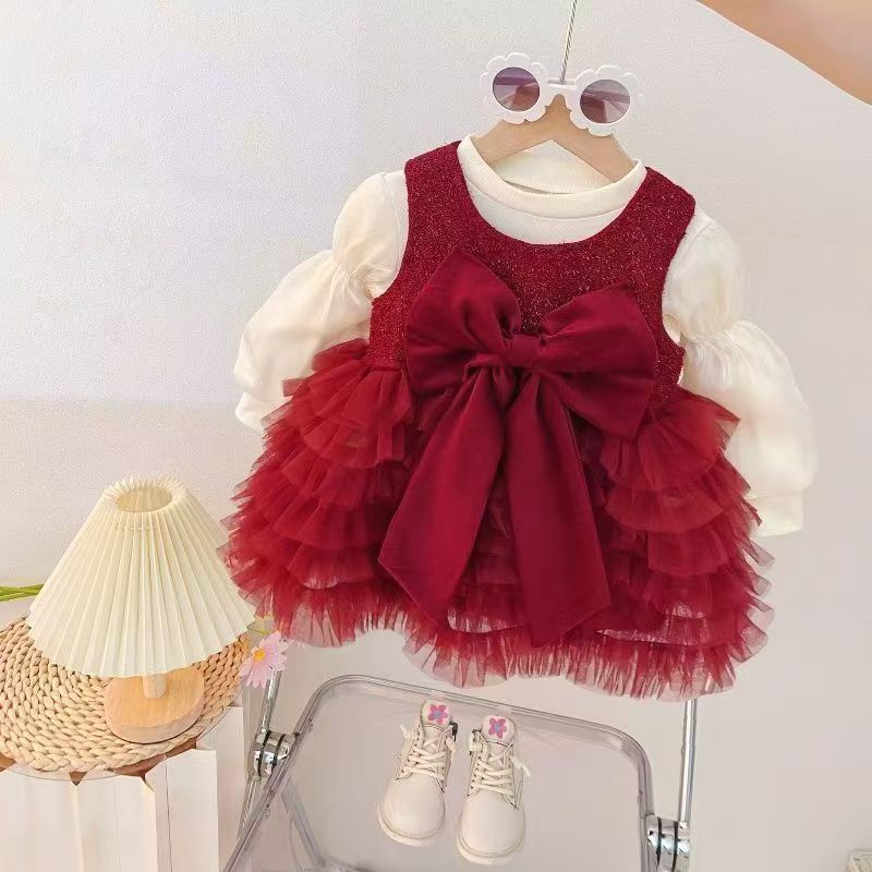 Red Glitter Bow Tiered Tulle Frock – TYM-CXM-084