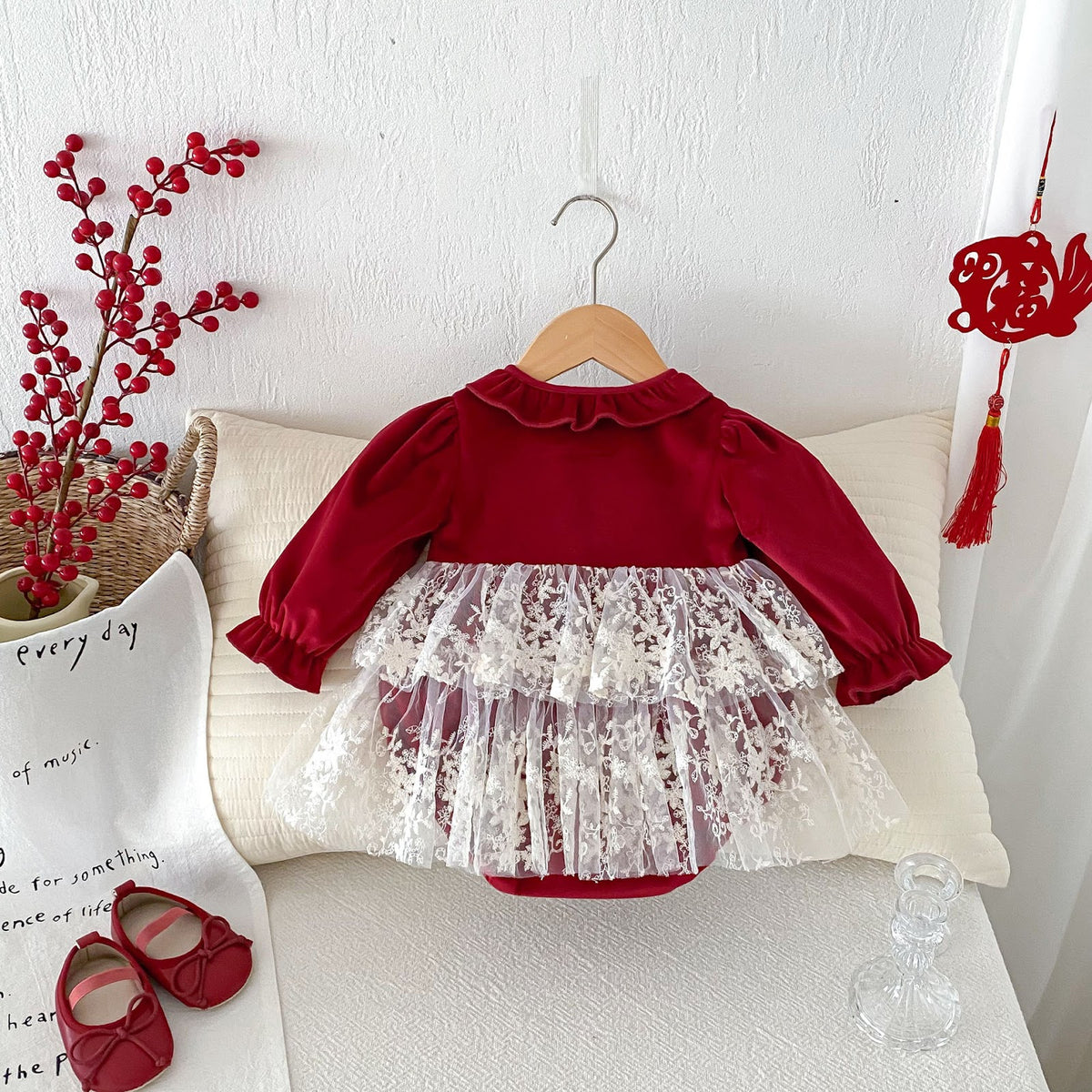 Red Velvet Lace Pinafore Romper – TYM-FCN-004