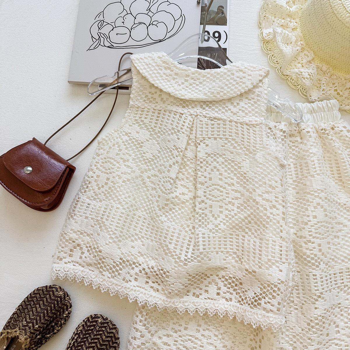 Cream Crochet Lace Top and Wide-Leg Pants Set – TYM-YWL-047