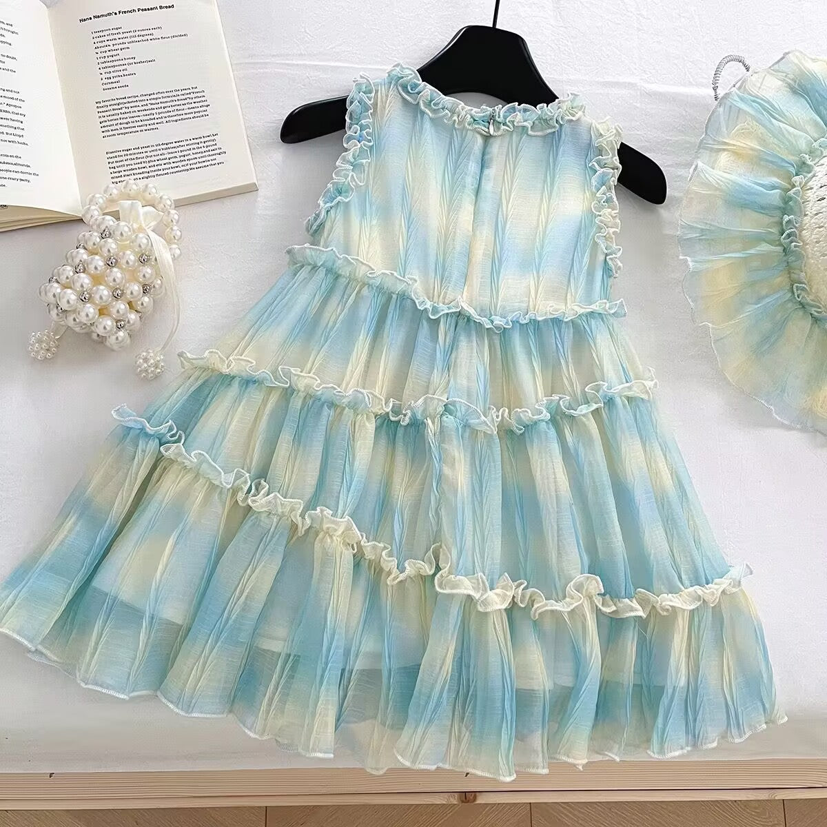 Aqua and Lemon Tie-Dye Tiered Ruffle Frock – TYM-YWL-054