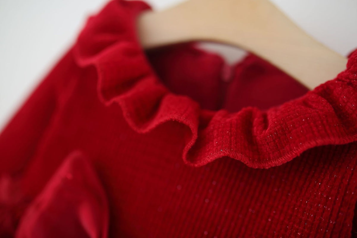 Red Rosette Big Bow Ruffle Neck Frock – TYM-WZX-062