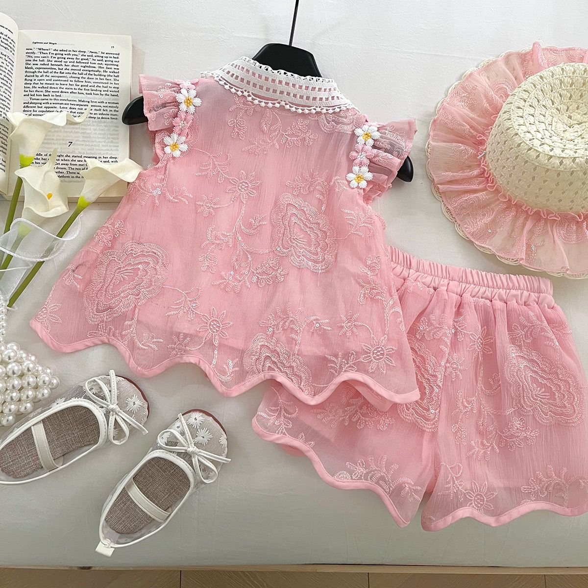 Pink Embroidered Lace Top and Shorts Set – TYM-YWL-033