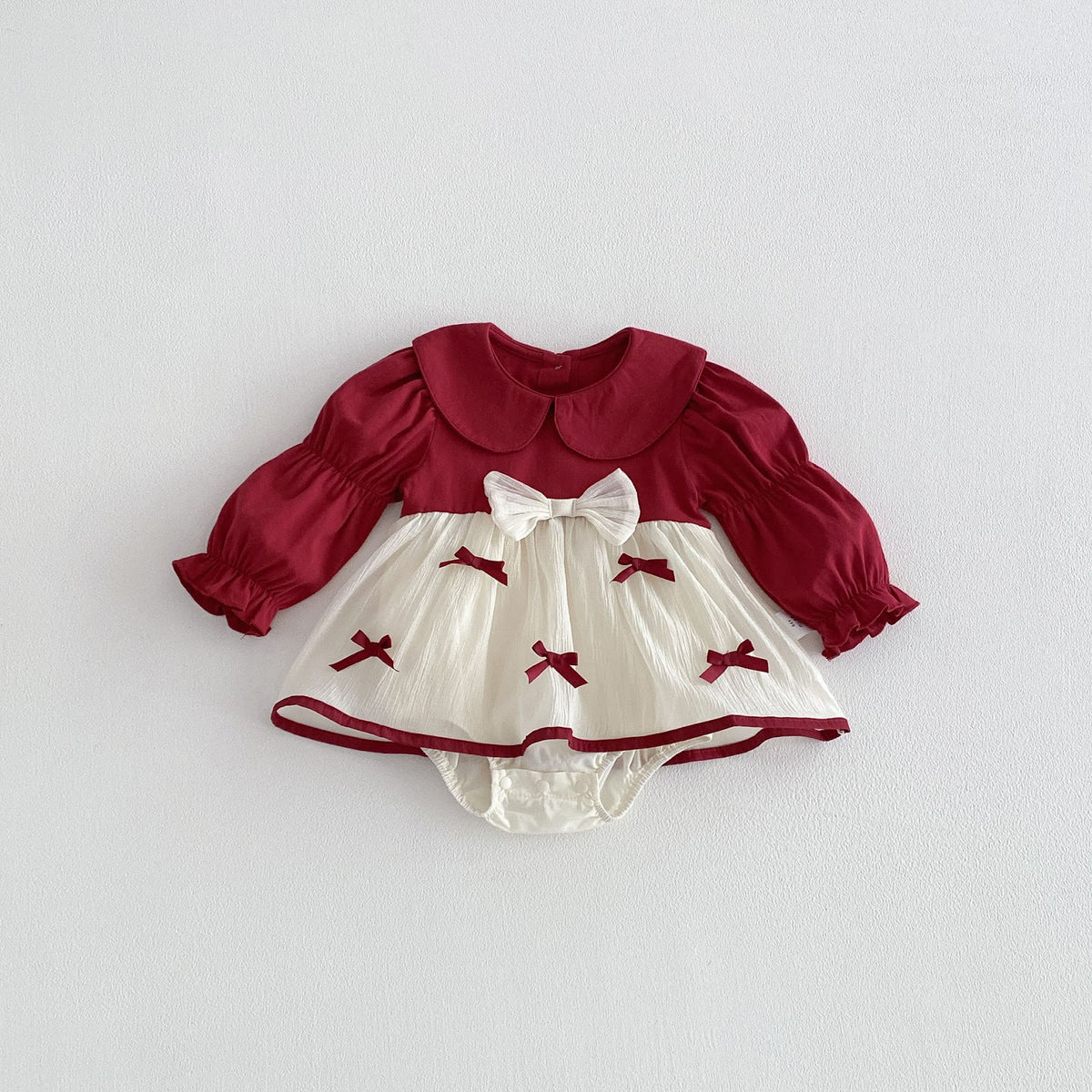 Red & Cream Bow Skirted Romper – TYM-FCN-005