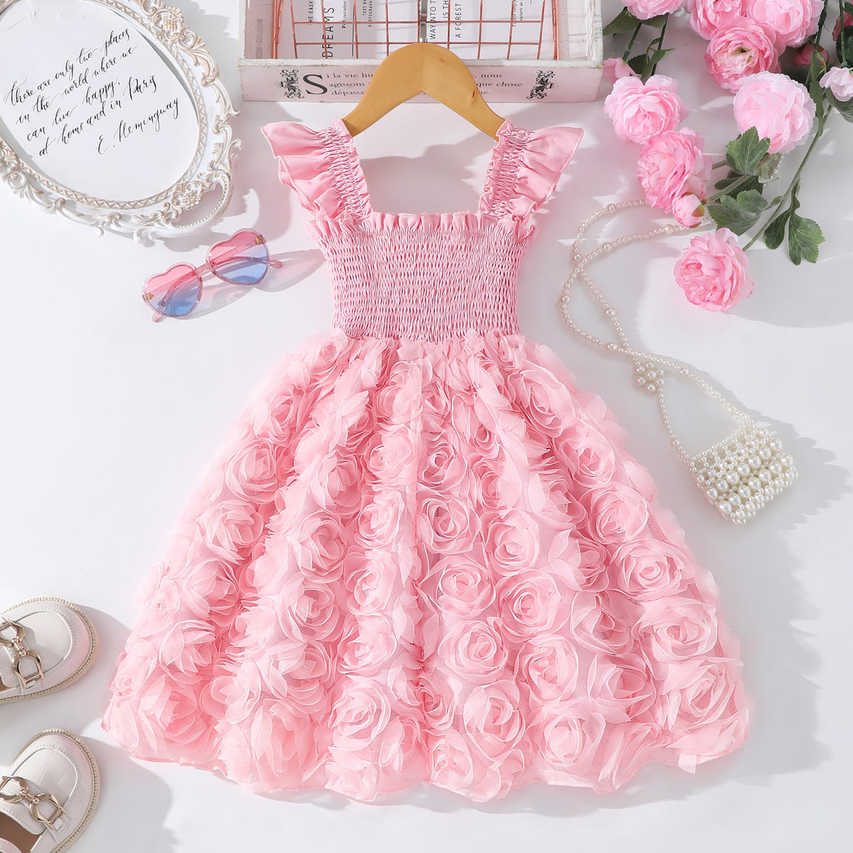 Pink Smocked Rosette Sundress – TYM-SZL-015