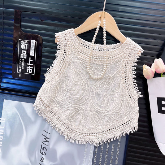 Cream Crochet Embroidered Sleeveless Top – TYM-YKC-001