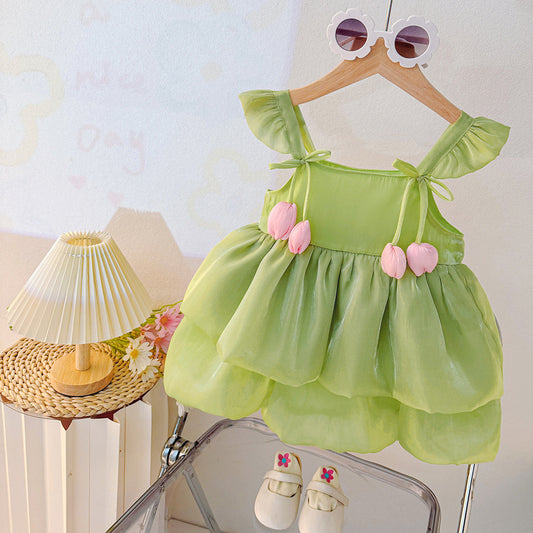 Lime Green Tulip Petal Frock – TYM-CXM-001
