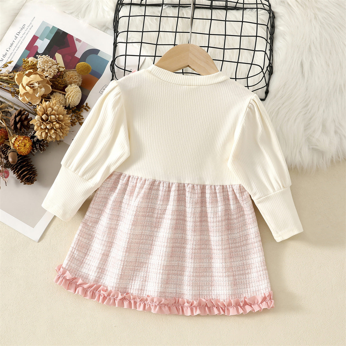 Light Pink Tweed Ruffle Pinafore Frock – TYM-WZX-070